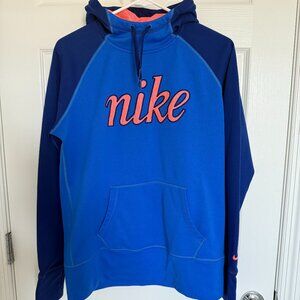 Nike Hoodie Navy Blue & Neon Orange Pink Women's Size Large Jacket with Pocket